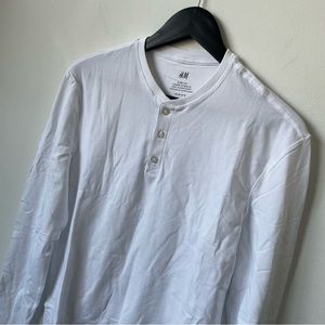 H&M White Henley Long Sleeve Tshirt